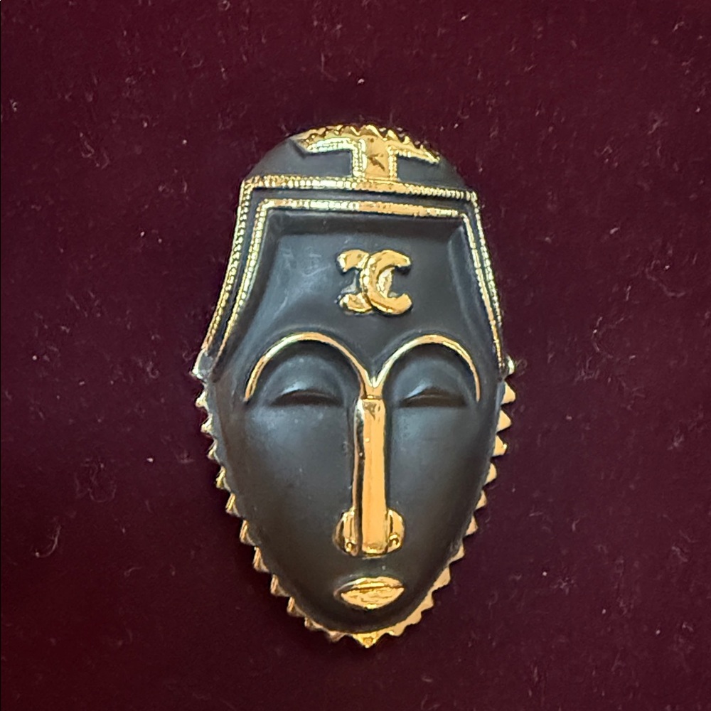 Vintage Gold and Black Mask Brooch